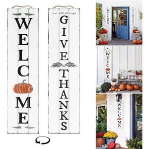 Welcome Sign for Front Door | Fall Welcome Sign | Reversible Vertical Porch Sign